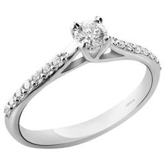 HRD Certified Half Pave 18kt White Gold 0.38 Carat Diamond Solitaire Ring