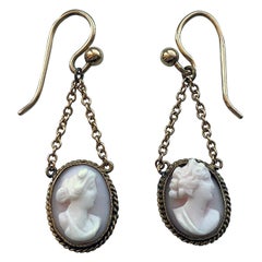 9ct Gold Victorian Pink Cameo Chain Earrings