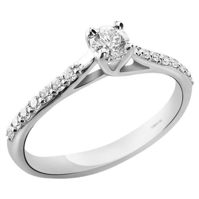 0.25 Carat Half Pave Ring 18kt White Gold Diamond Solitaire