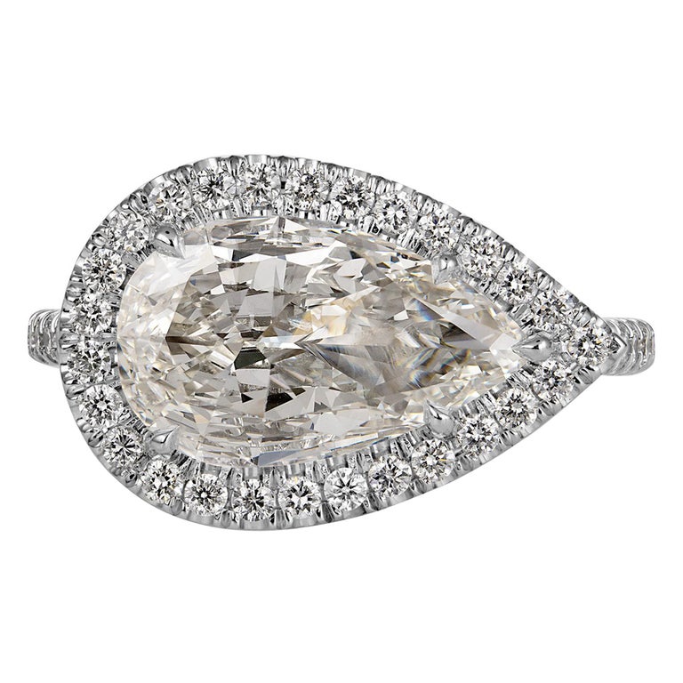 GIA 2.53ctw Pear Diamond Engagement Halo Pave Platinum Ring For Sale