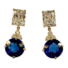 Michael Kneebone London Blue Topaz White Sapphire Diamond Dangle Earrings