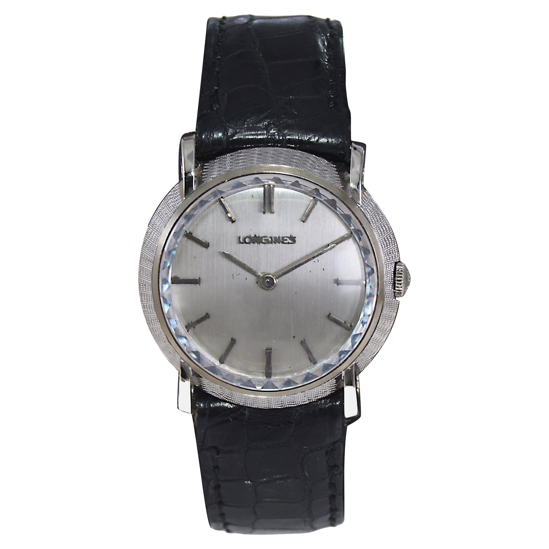 Longines 14kt. Solid White Gold Original Multifaceted Crystal Dress Watch For Sale