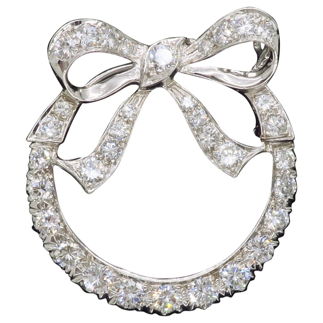 Intricate Diamond Bow Brooch For Sale