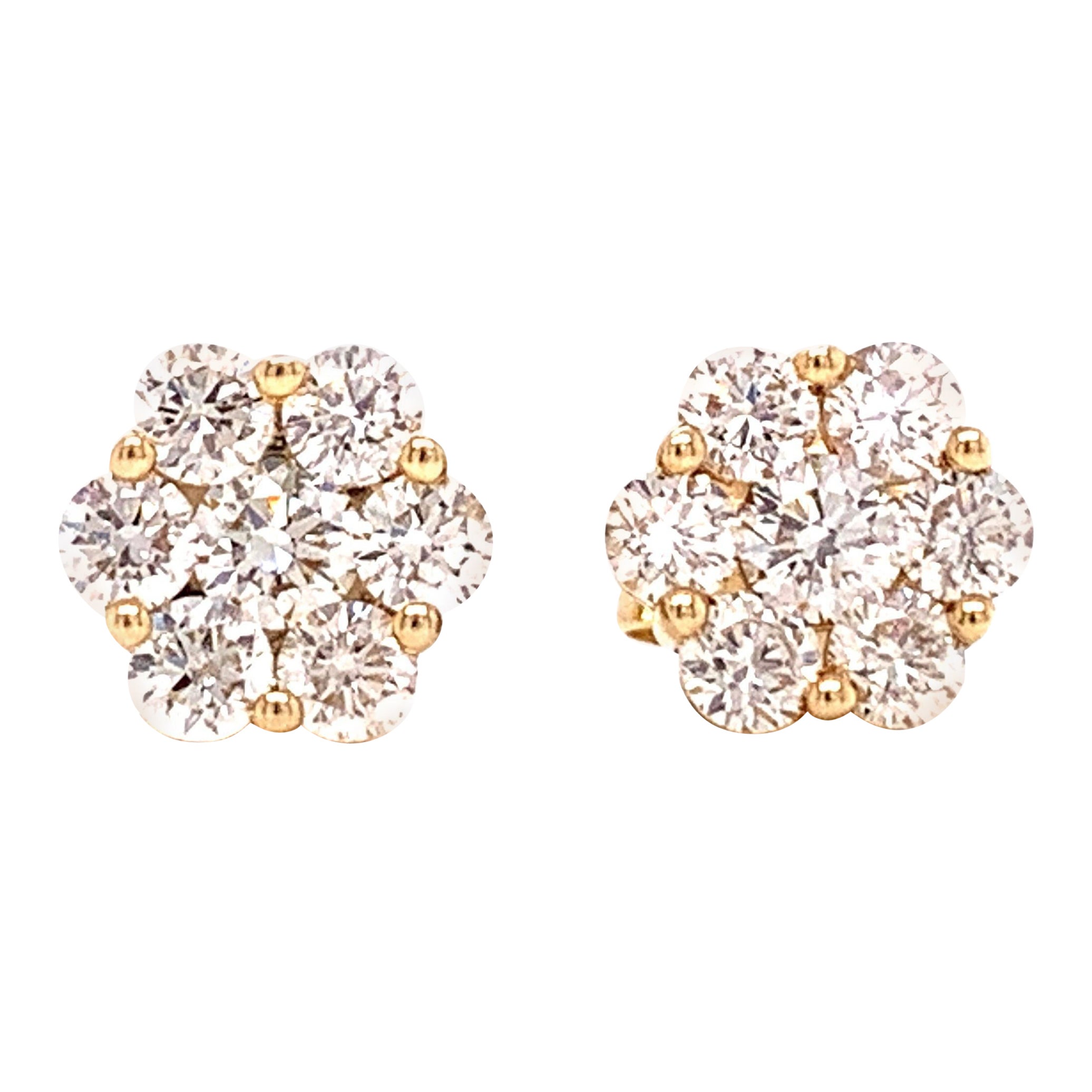 Diamond Stud Flower Earrings One Cttw. For Sale