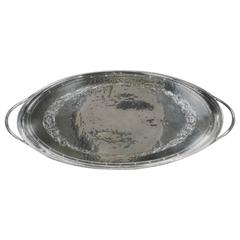 Vintage Silver Oval Tray with Loop Handles By Omar Ramsden circa 1930