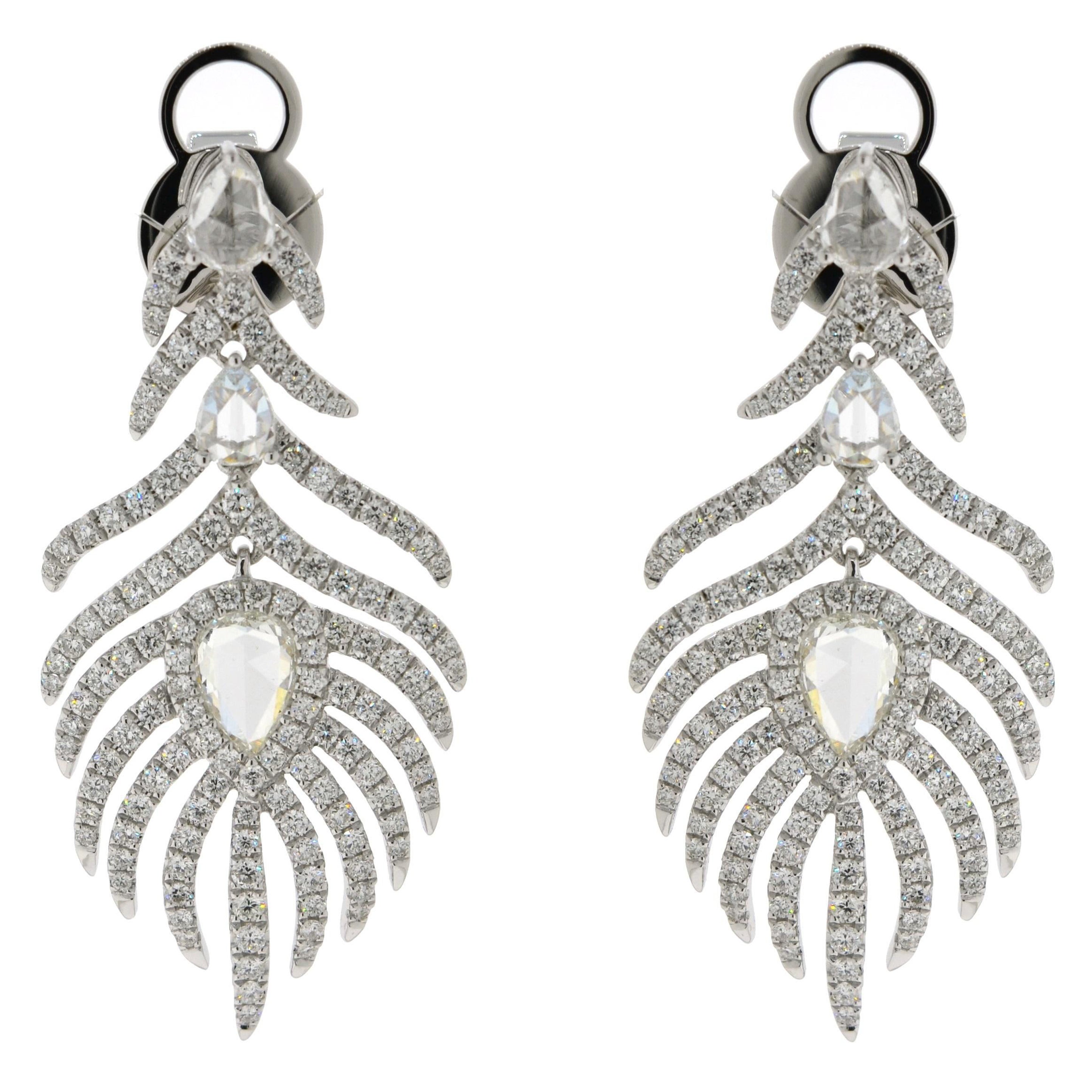 JR Peacock Feather 18 Karat White Gold Earring For Sale