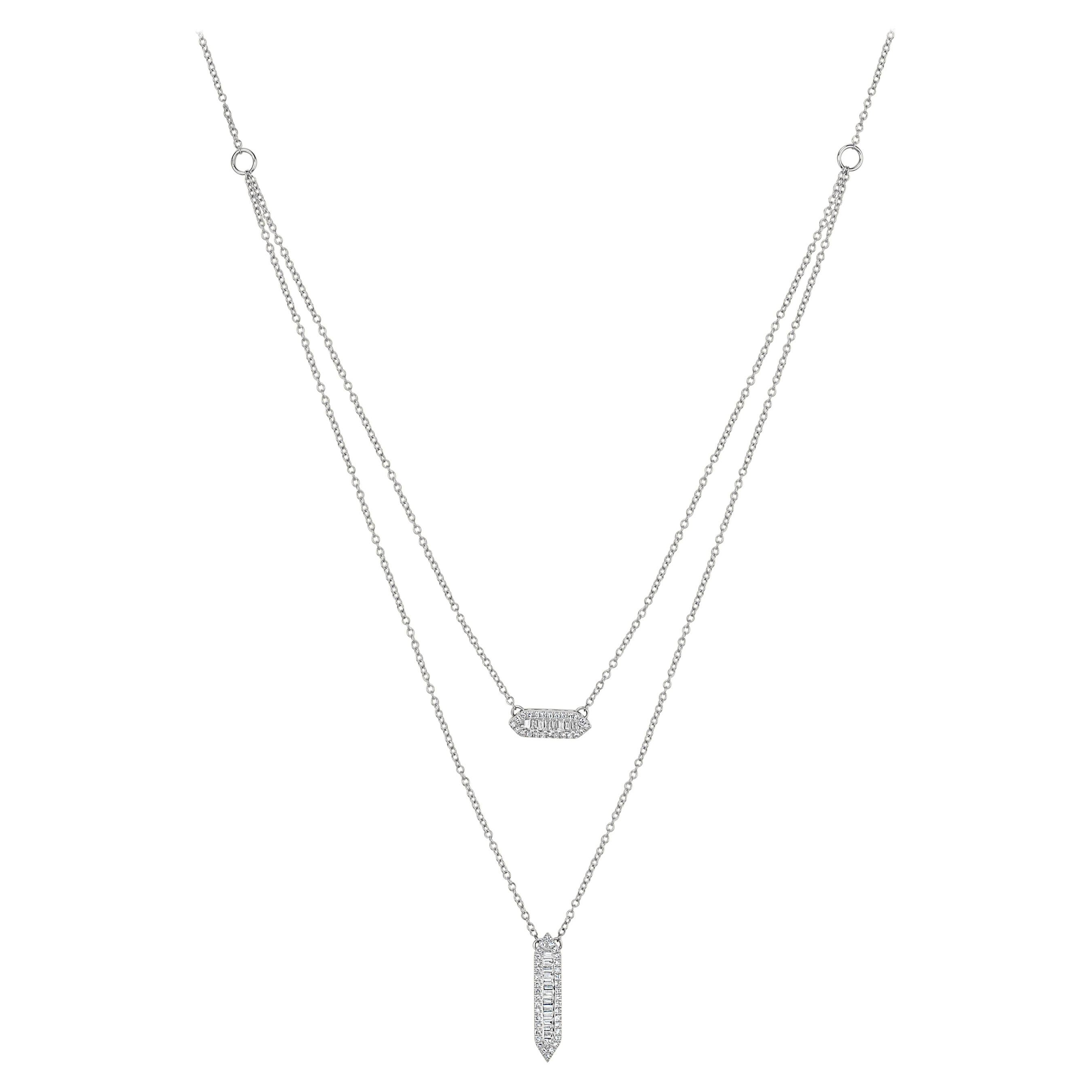 Luxle 0.42 CT. T.W Baguette Diamond Layered Pendant Necklace in 14k White Gold For Sale