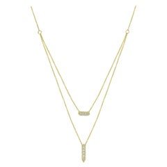 18k Yellow Gold Baguette Diamond Layered Necklace