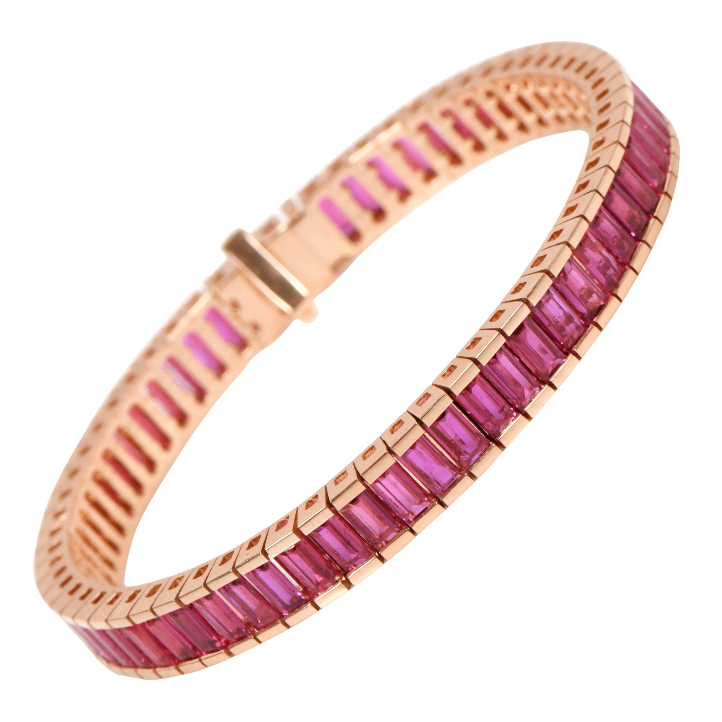 Bracelet tennis en or rose 18 carats avec rubis naturel de 13,82 carats en vente