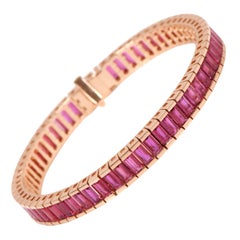 Bracelet tennis en or rose 18 carats avec rubis naturel de 13,82 carats