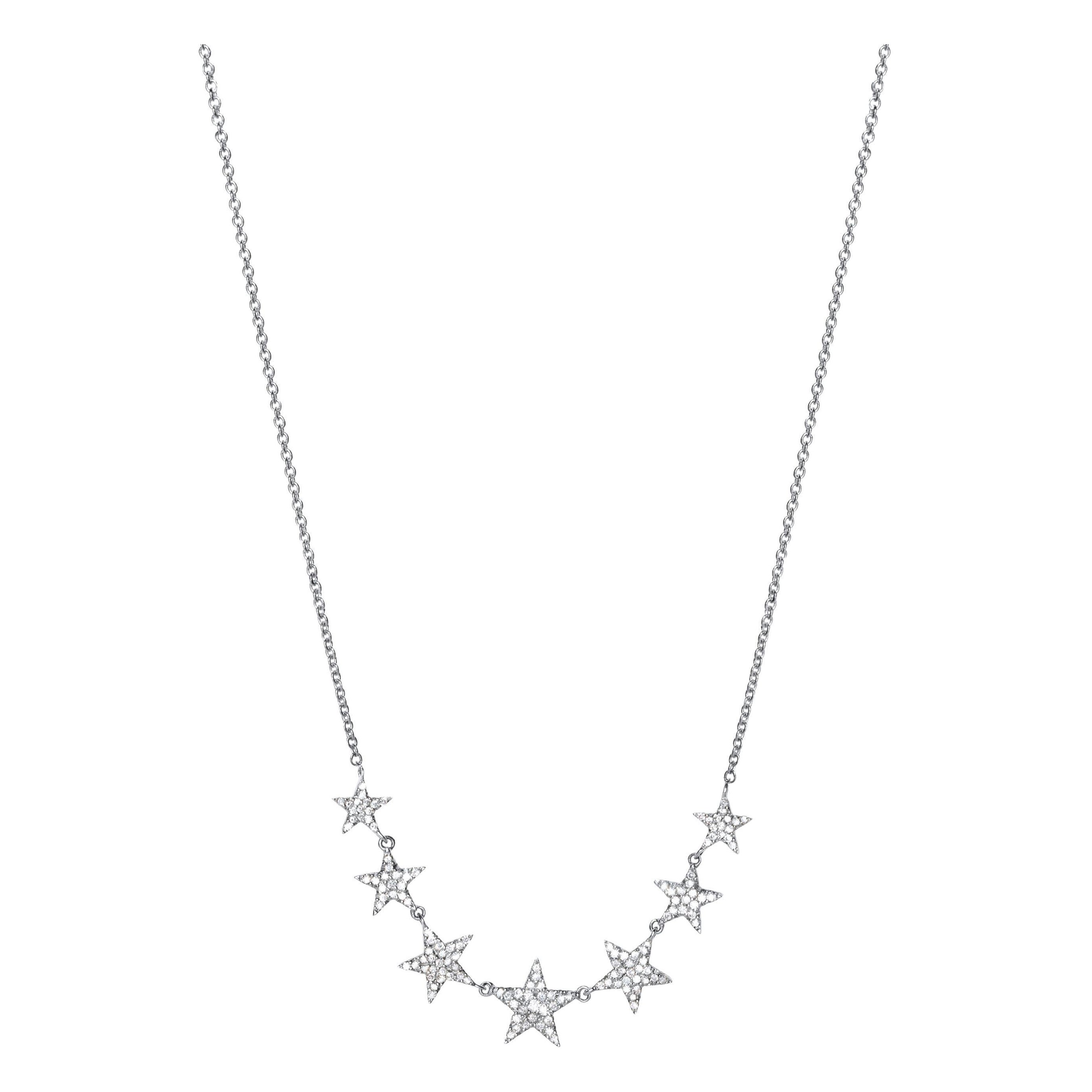Luxle 0.44 CT. T.W Round Pave Diamond Star Frontal Necklace in 14k White Gold For Sale