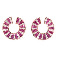 18 Karat Rose Gold 3.73 Carats Ruby and Diamond Earrings in Contemporary Style