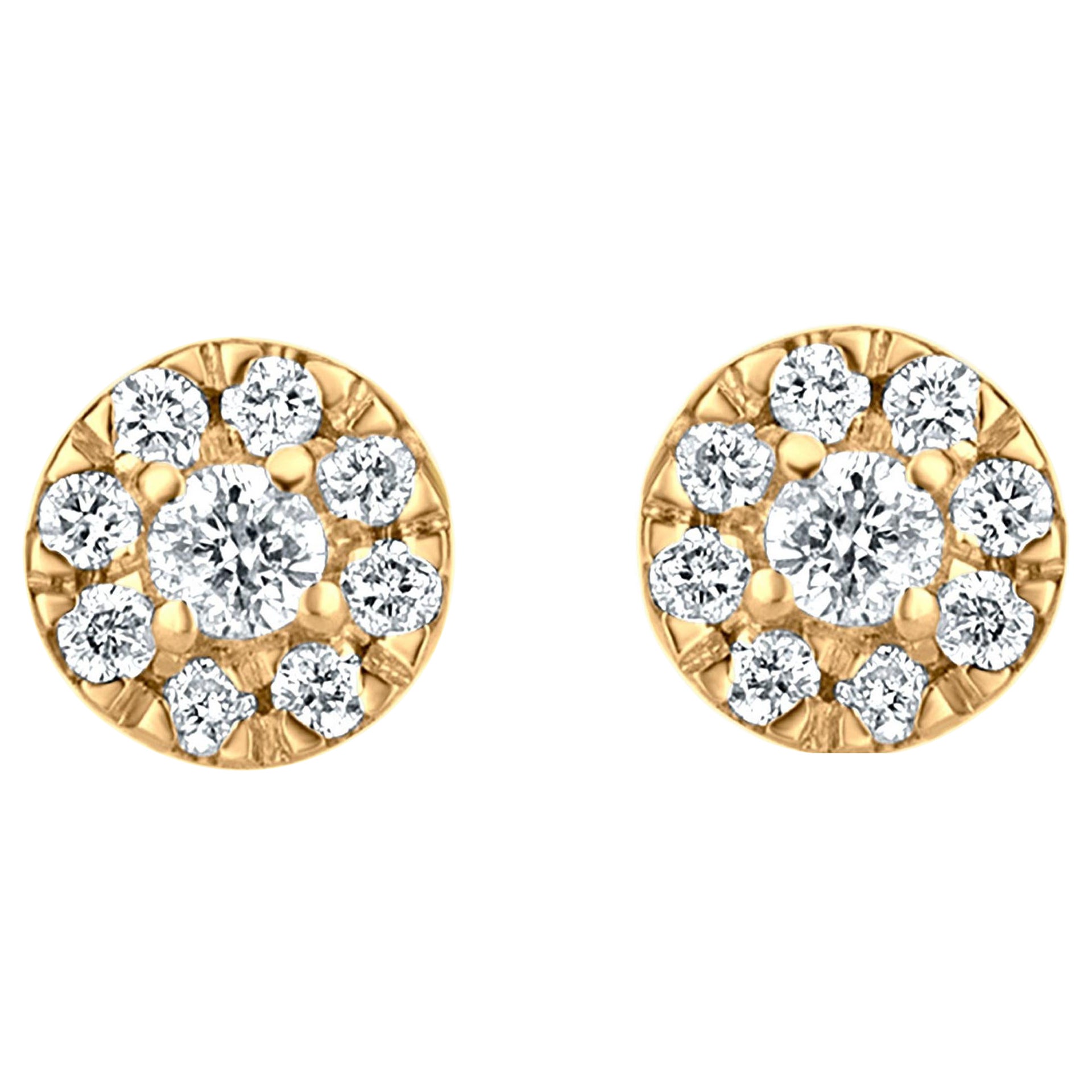 18 Karat Yellow Gold and Pave Set Diamond Circle Disk Stud Earrings For