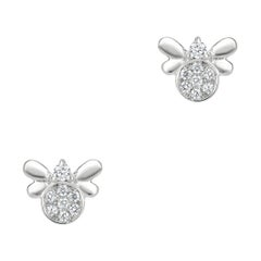 Diamond Bee Stud Earrings in 18k White Gold