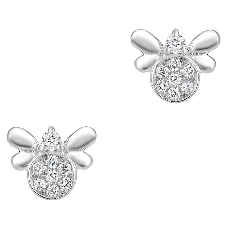 Luxle Diamond Bee Stud Earrings in 18k White Gold
