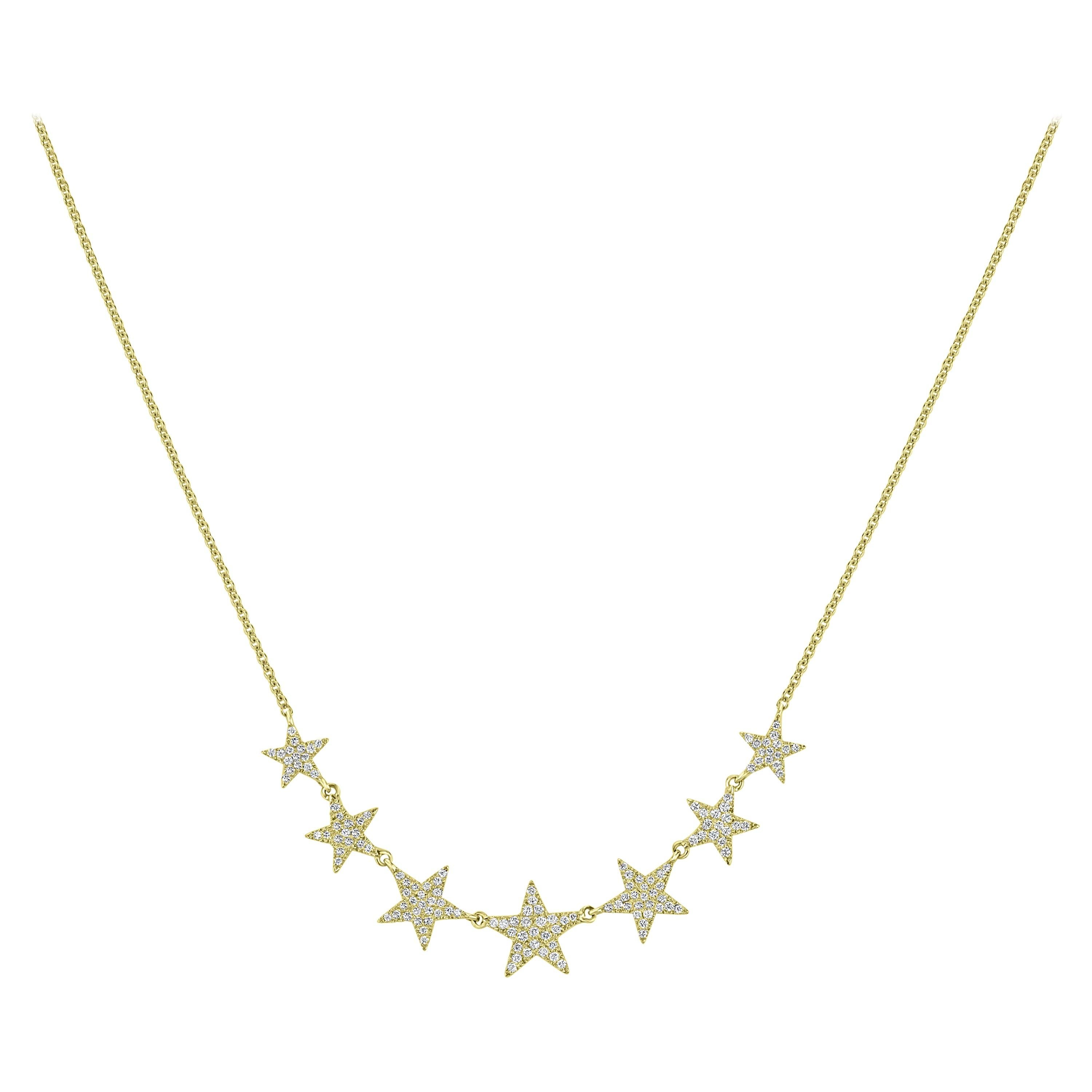 Luxle 0.39 CT. T.W Round Pave Diamond Star Frontal Necklace in 14k Yellow Gold For Sale
