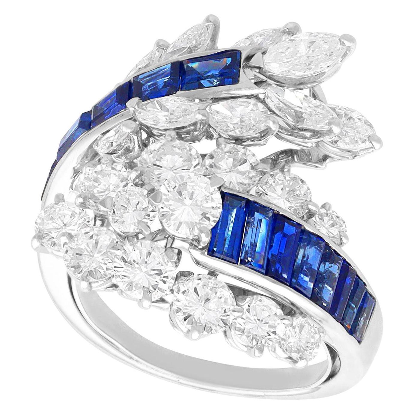 Vintage 1.42ct Sapphire and 3.22ct Diamond White Gold Cocktail Ring, circa 1980 For Sale