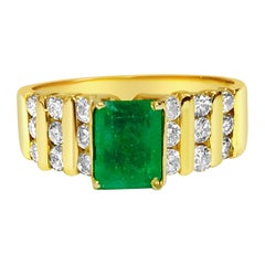 2.70 Carat Diamond Emerald 14k Yellow Gold Cocktail Ring