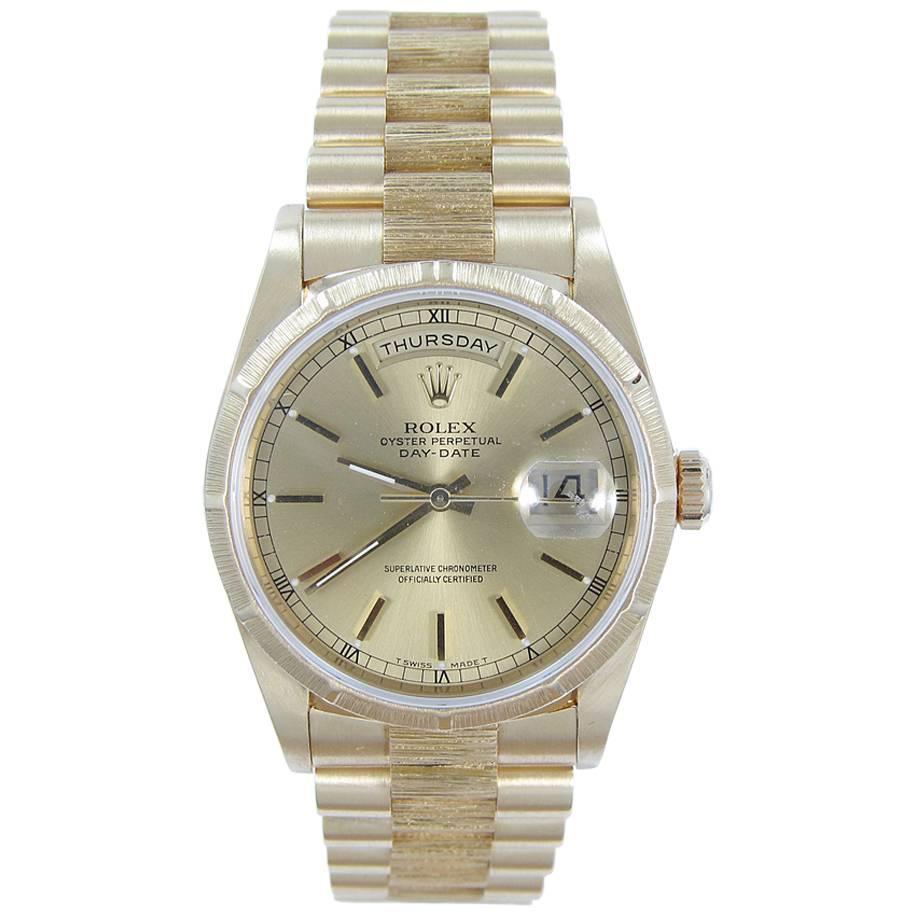 Rolex Yellow Gold Day Date President Bark Finish Wristwatch Ref 18248 For Sale
