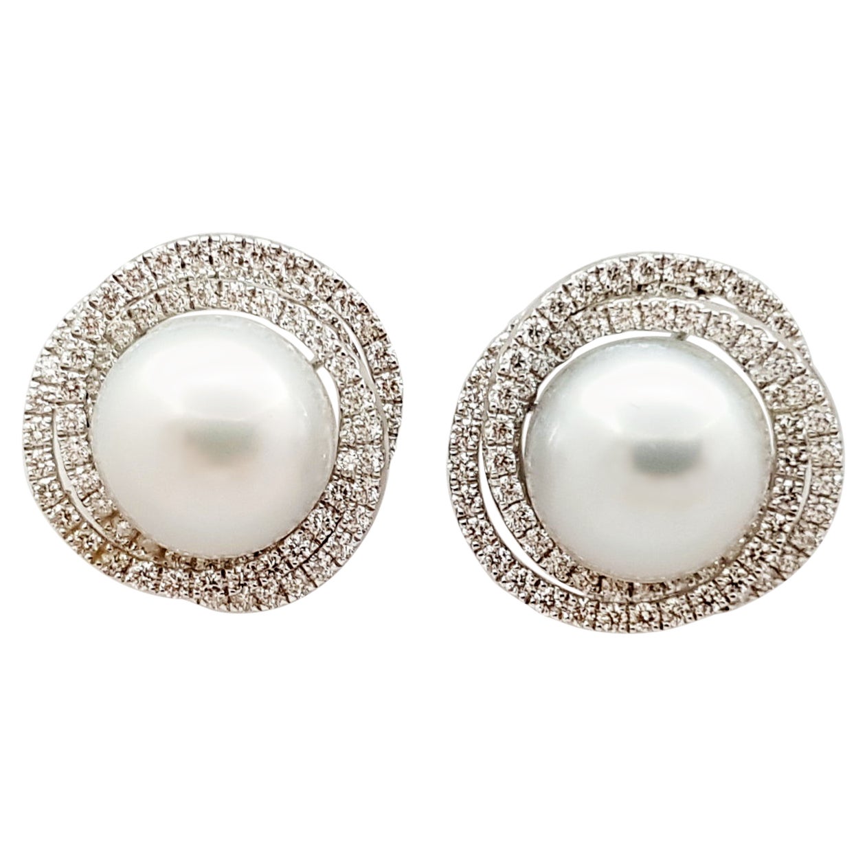 South Sea Pearl with Diamond Earrings Set in 18 Karat White Gold Settings