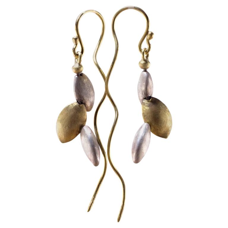 Beautifully Textured Sterling Silver Gold Dangle Earrings For Sale at