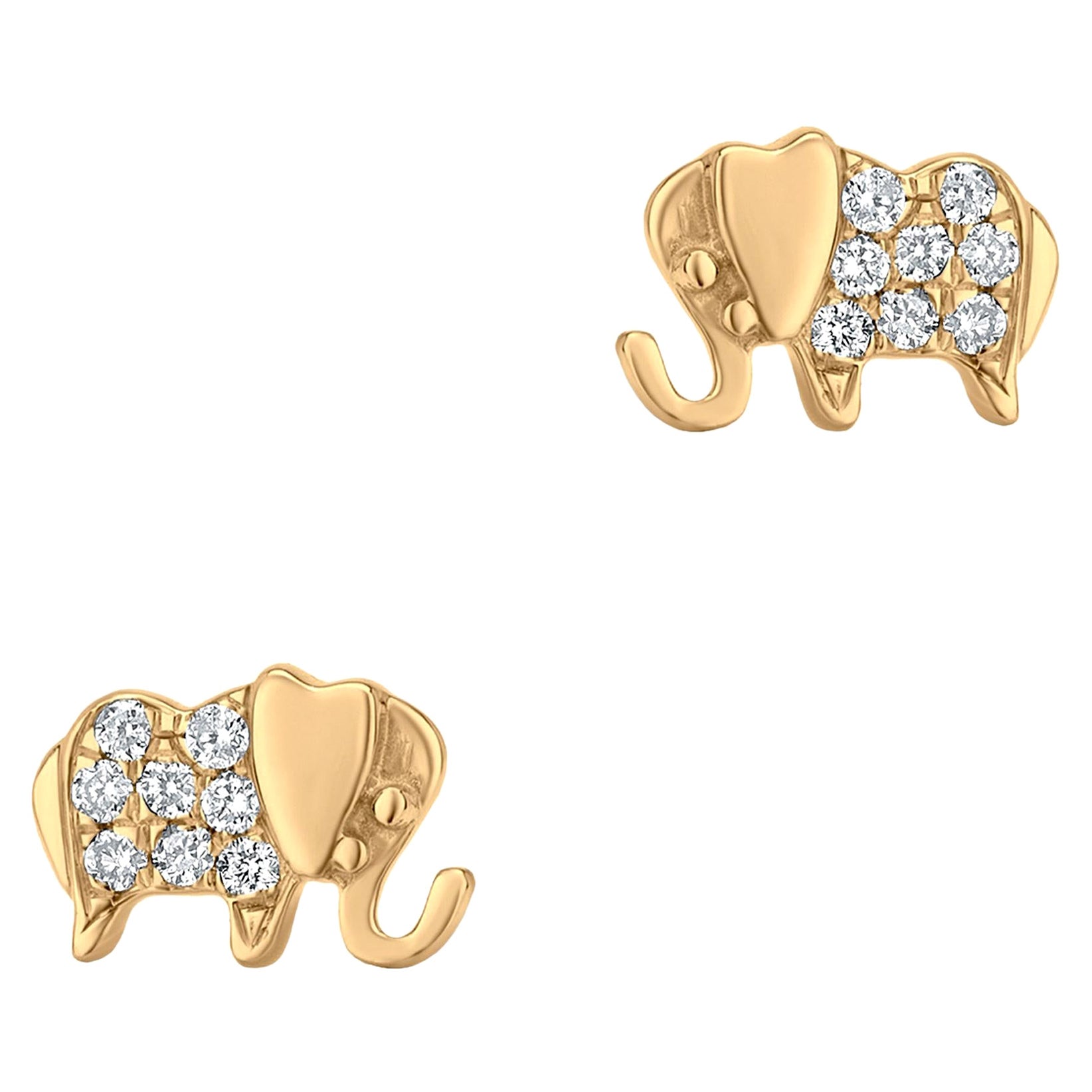 Luxle Elephant Diamond Stud Earrings in 18K Yellow Gold