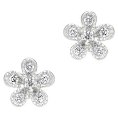Luxle Flower Diamond Stud Earrings in 18k White Gold