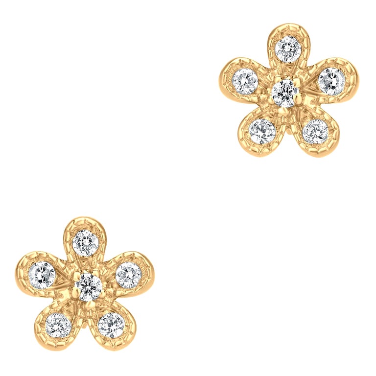 Luxle Flower Diamond Stud Earrings in 18K Yellow Gold For Sale at 1stDibs