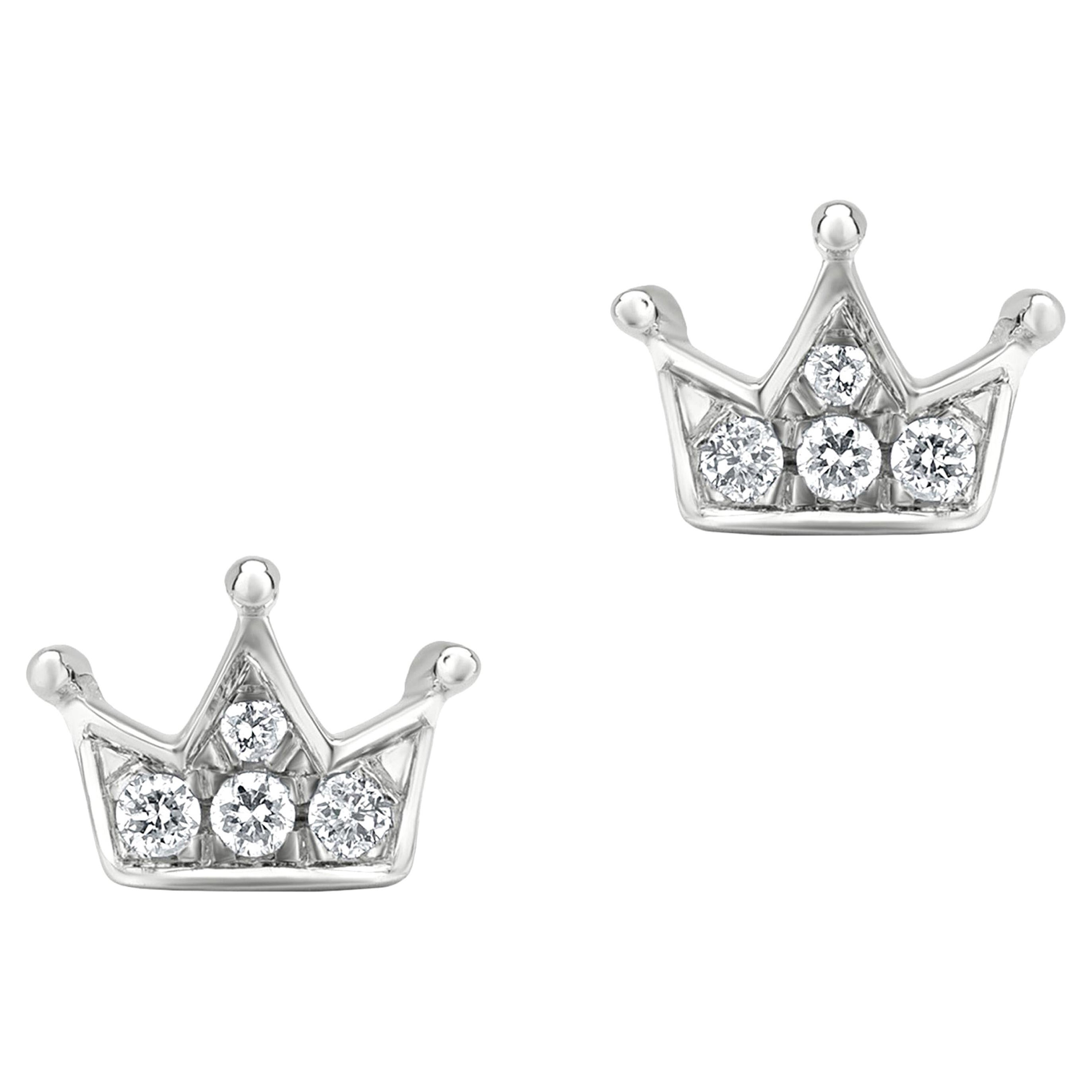 Luxle Crown Diamond Stud Earrings in 18k White Gold