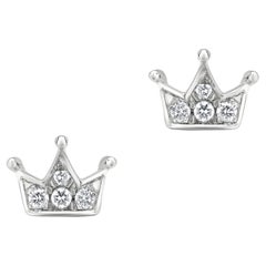 Luxle Crown Diamond Stud Earrings in 18k White Gold