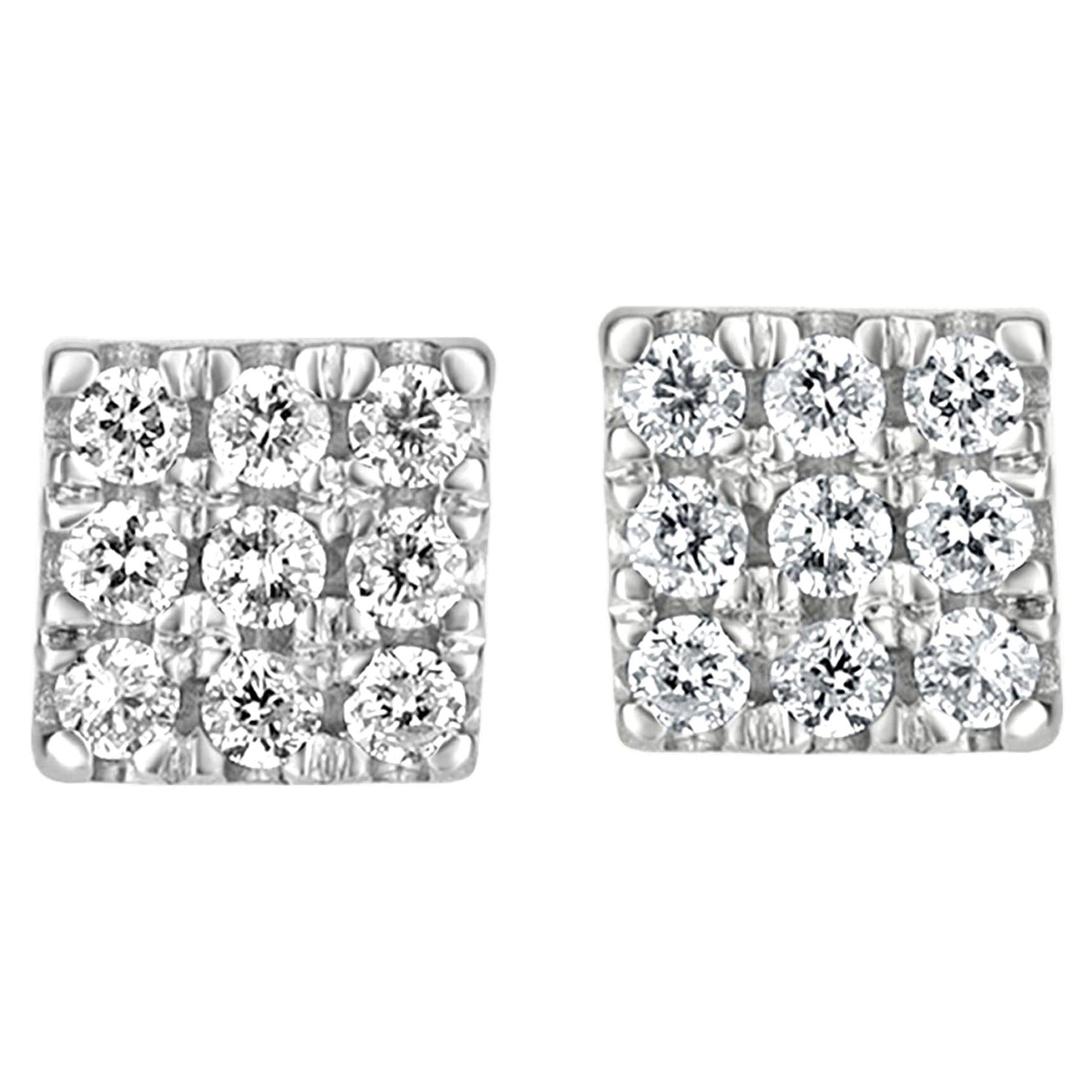 18 Karat White Gold Diamond Square Motif Studs For Sale at 1stDibs