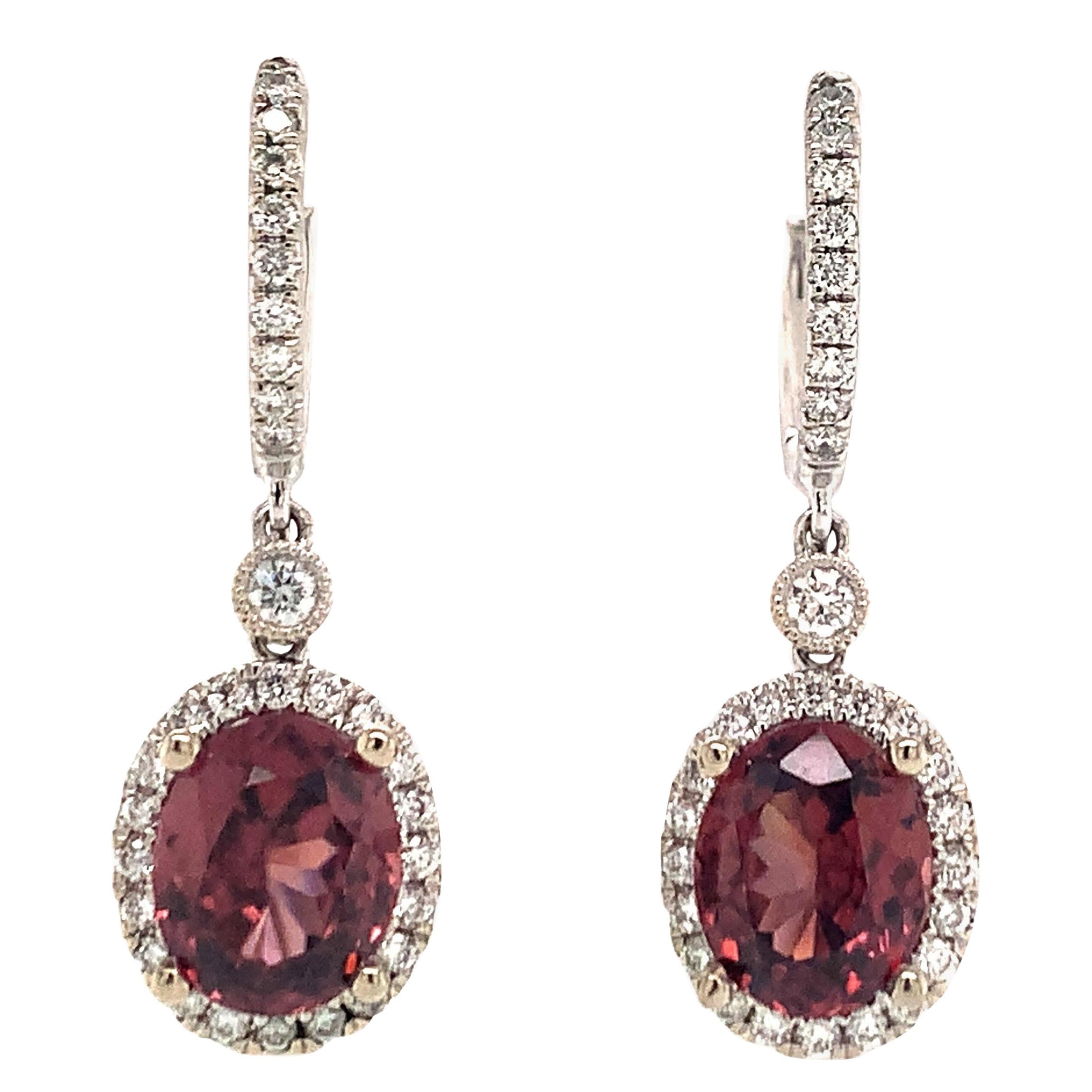 Natural Tourmaline Rubellite Diamond Earrings 18k Gold 6.62 TCW Certified For Sale
