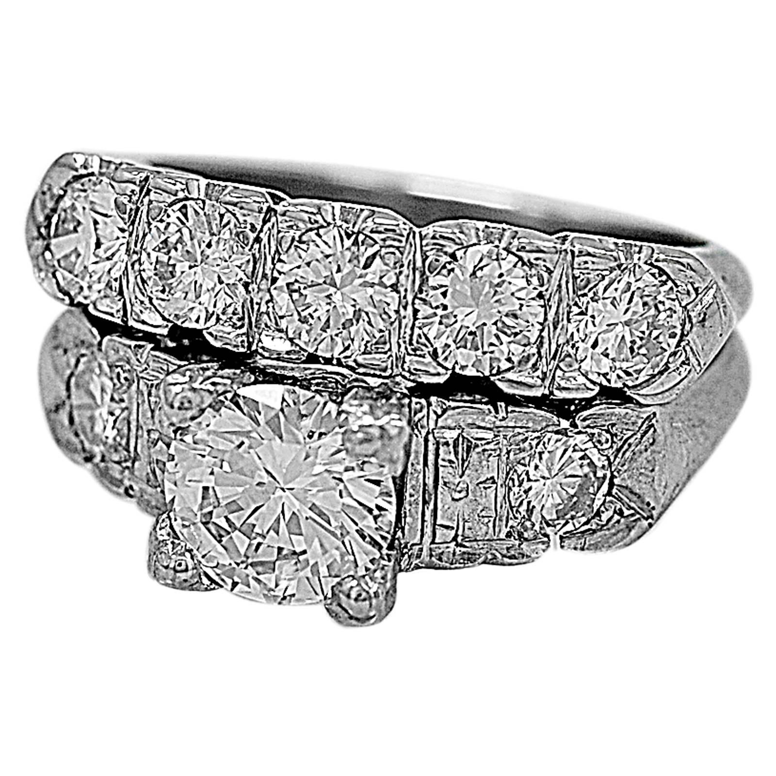 1,03 Karat Diamant-Ehering-Set aus Gold, 1950er Jahre