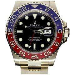 Rolex White Gold GMT Master II Pepsi Bezel Wristwatch