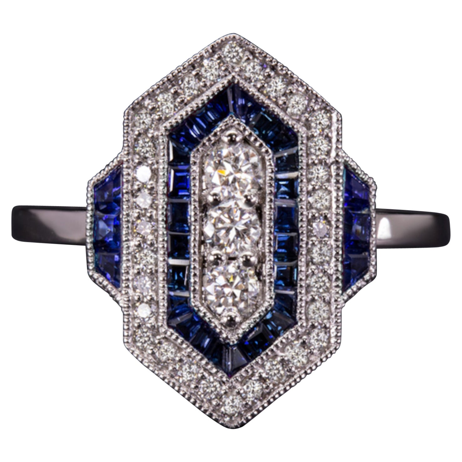 Art Deco Style Blue Sapphire Diamond Ring