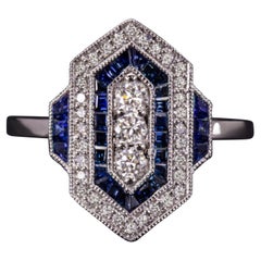 Art Deco Style Blue Sapphire Diamond Ring 