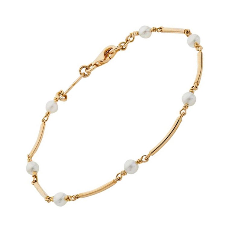 Deakin & Francis 18 Karat Yellow Gold Cultured Pearl Bracelet For Sale