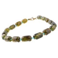Green Crash Agate Turquoise Silver Beaded Boho Deco Chic Necklace INTINI Jewels