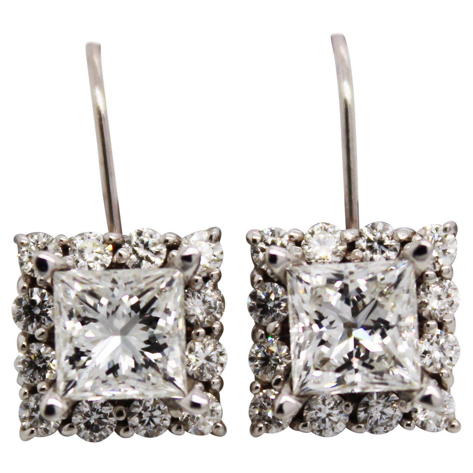 14 Karat White Gold 3.00 Carat Diamond Drop Earrings