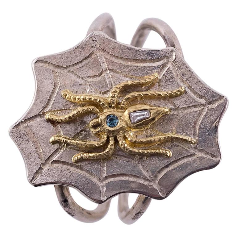 Diamond Sterling Silver Gold Spider Ring For Sale at 1stDibs spider