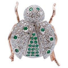 Vintage Emeralds, Diamonds, Rose Gold and Silver Ladybug Shape Ring