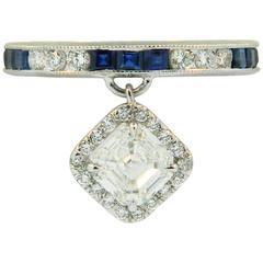 Hartz & Co. Sapphire 1.17 Carat GIA Cert Diamond Platinum Charm Ring