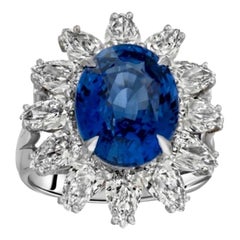 Bague de fiançailles Art déco en platine avec diamant en forme de poire de 8,59 carats et saphir bleu
