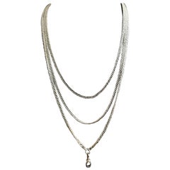 Antique Victorian Silver Longuard Chain Necklace, Muff Chain