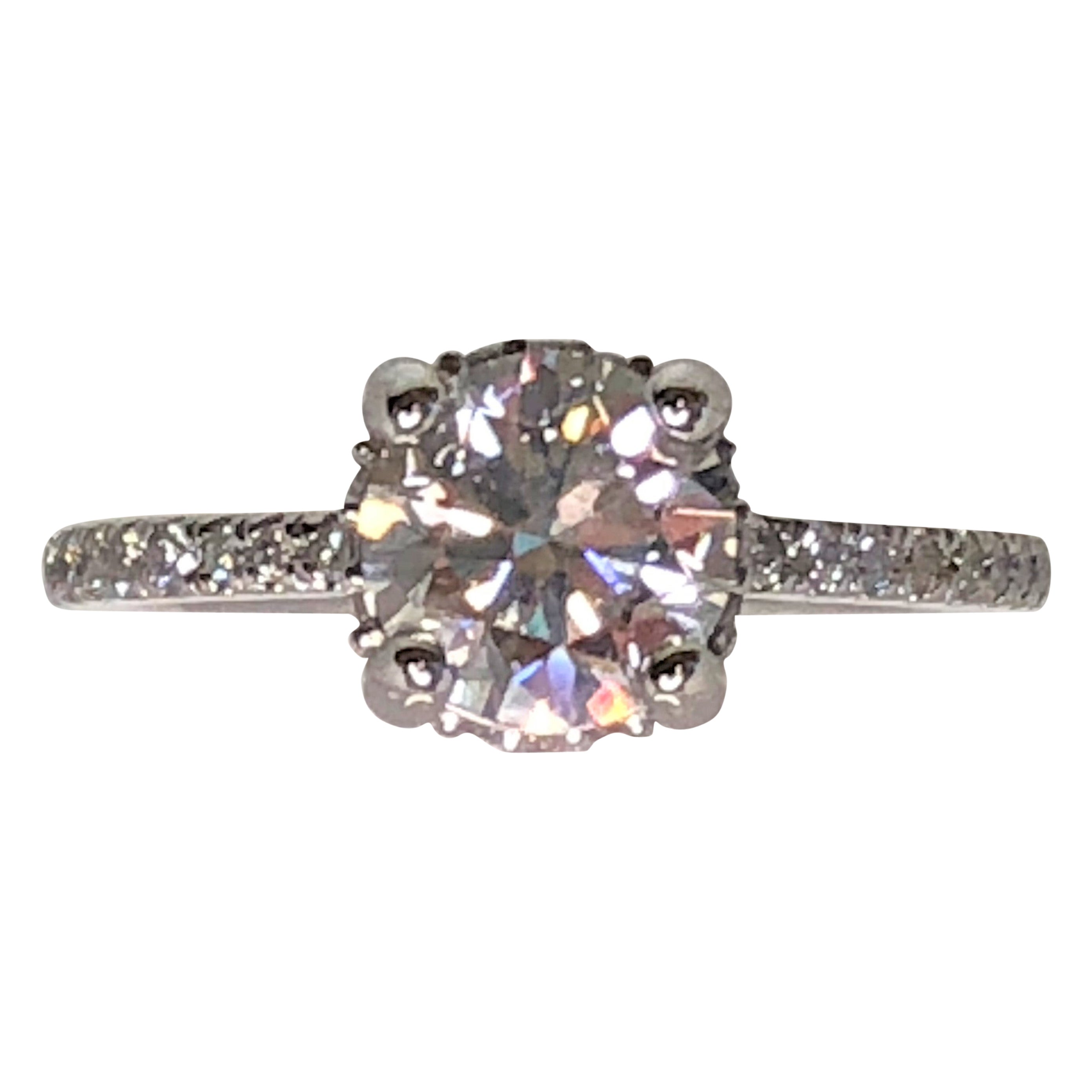 1.55ct Certified Round Diamond Accented Platinum Ring For Sale