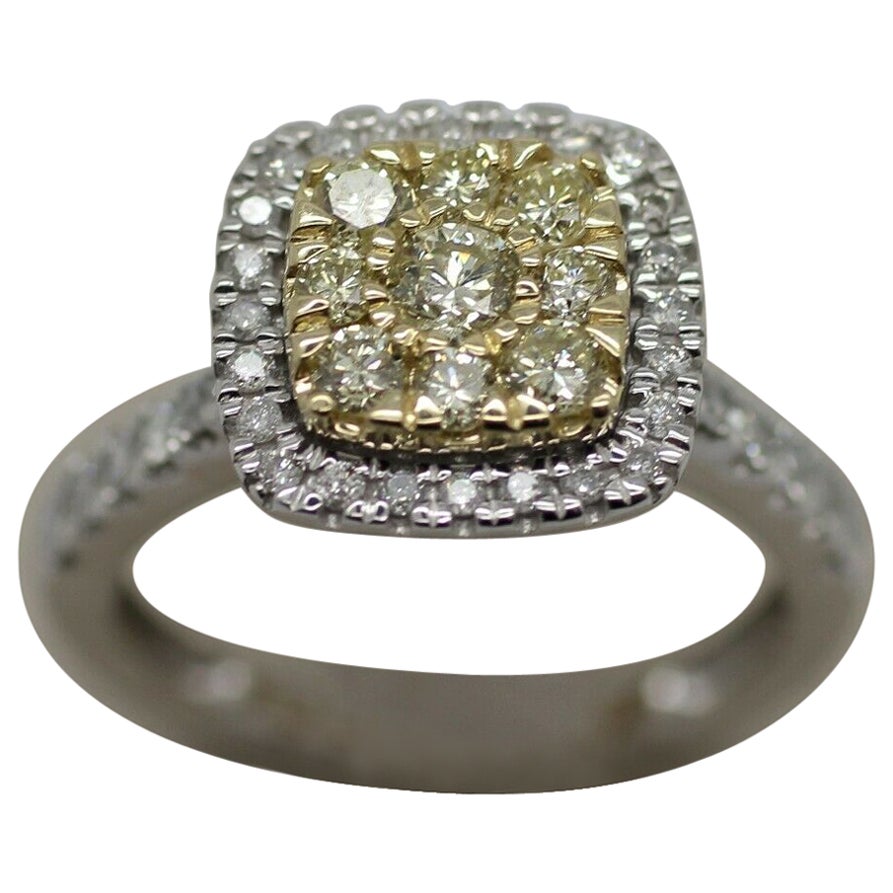Natural Yellow and White Diamonds Set in a 10k White Gold Ring For Sale
