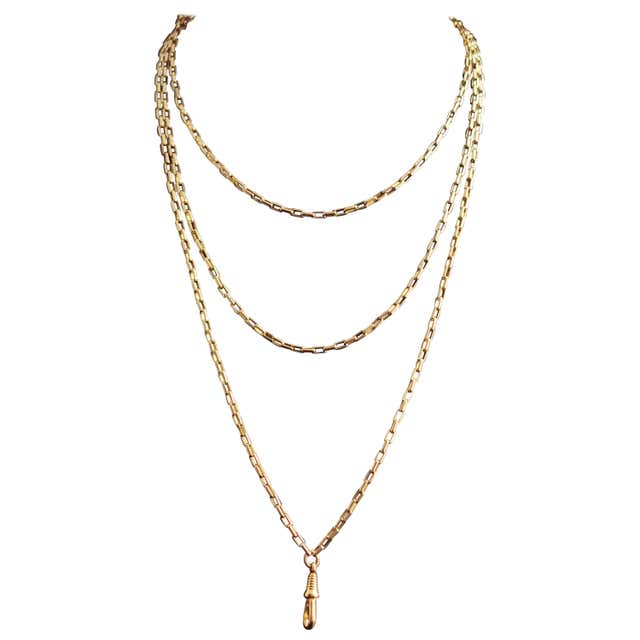 Antique Edwardian British Hallmarked 15K Gold Long Guard Chain/ 2 Row ...