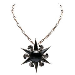 Vintage Antonio Pineda Onyx Sunburst Necklace/ Brooch