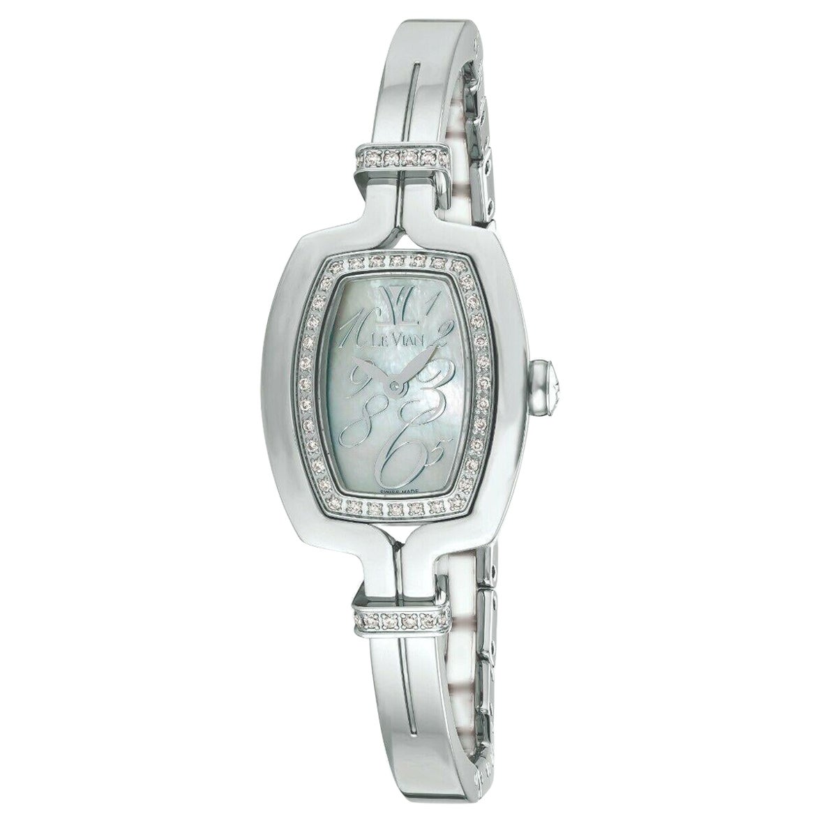 LeVian Time Bangle Watch Vanilla Diamonds Stainless Steel For Sale