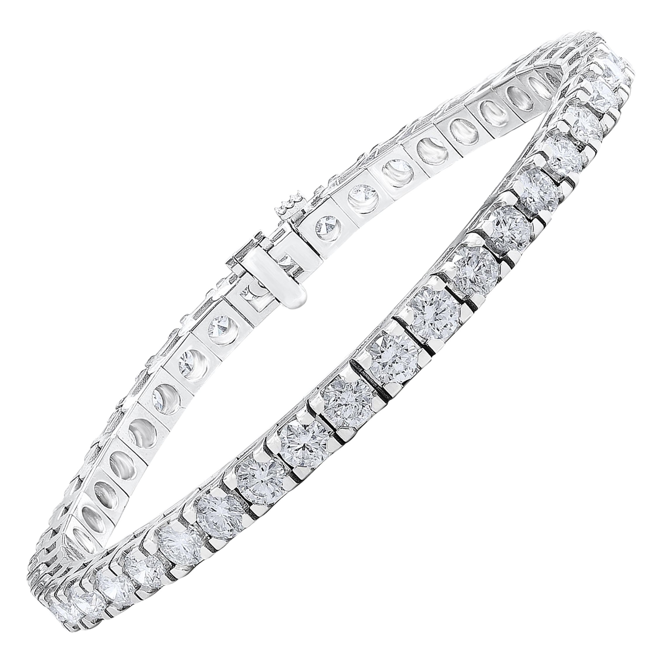 Bracelet de tennis en or blanc 14 carats, diamant rond taillé en brillant de 8,00 carats